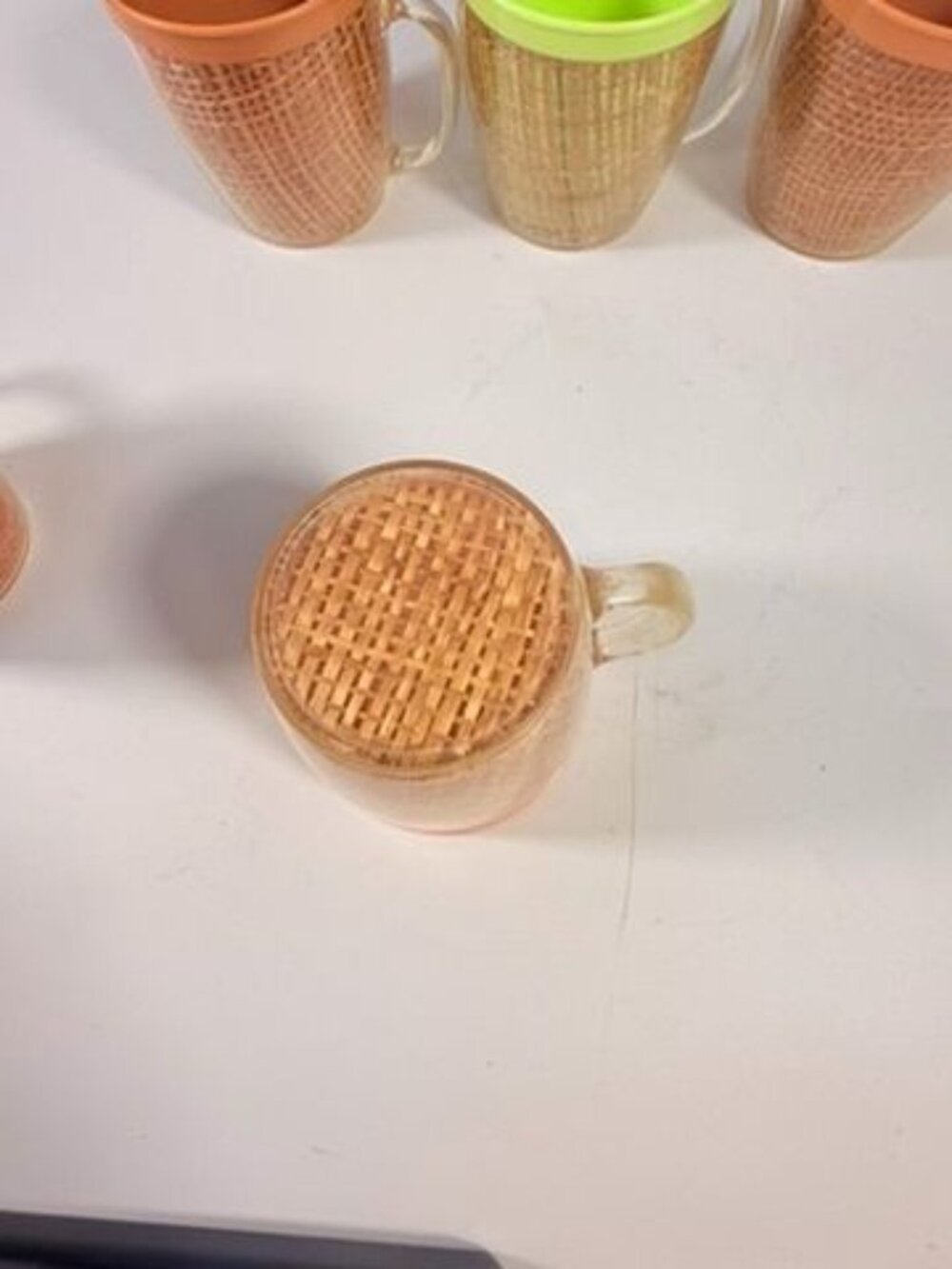 Coffee Mugs Raffiaware Thermal Insulated Melmac Burlap 3.5” Pastels MCM Set of 5 - Picture 8 of 13